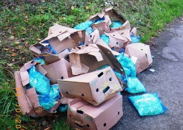 The cardboard boxes that Hawkins was found to have dumped by the roadside