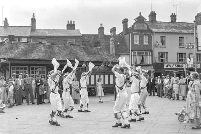 An archive photo of Whitchurch Morris Men in action
