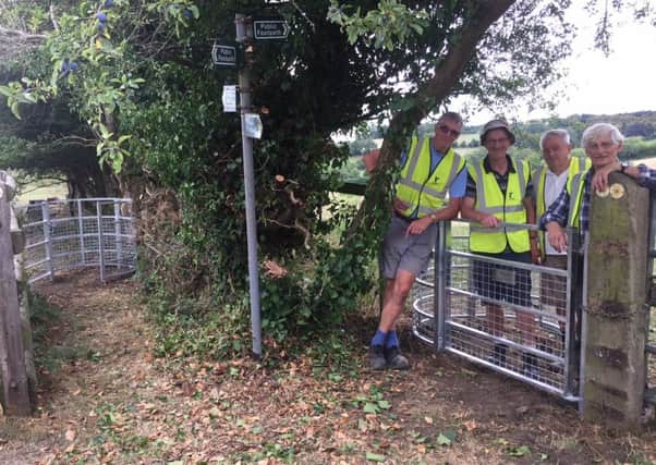 Allen Fairbrother, Derek Holland, Keith Wheeler-Cherry and Andrew Hearsey with the newly installed kissing gates at Keinches Lane, Whitchurch