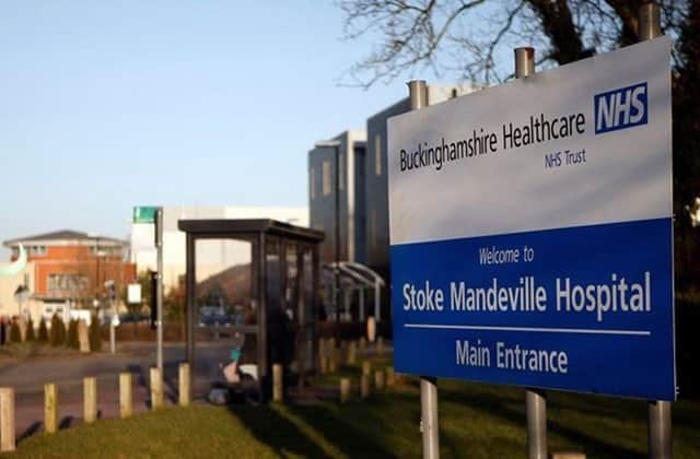 Stoke Mandeville Hospital sign - it is owned by Bucks Healthcare NHS Trust