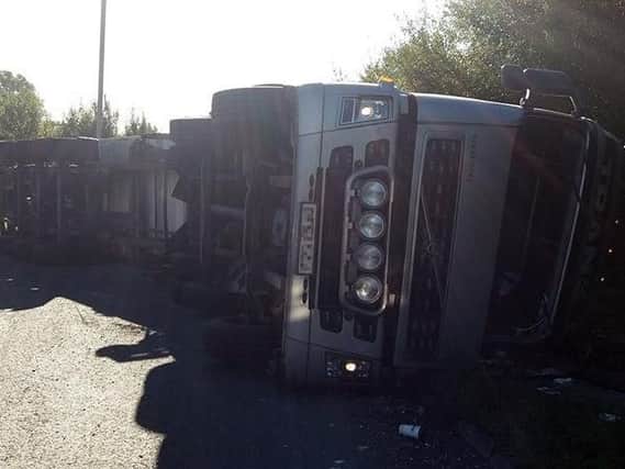 The incident on the A41 Aston Clinton bypass today (Monday) in which a lorry overturned