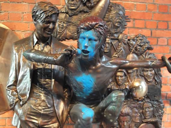 Photo taken this morning (Friday) showing vandalism to the David Bowie statue