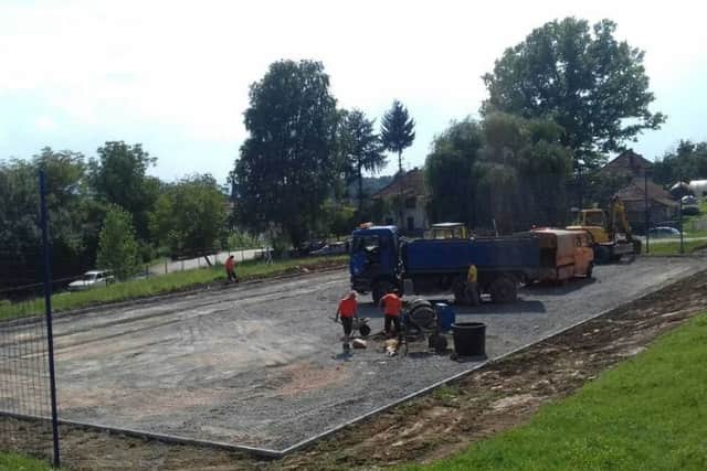 Construction on the sports area in Bosnia - the project was partly funded by Buckingham resident Brian Dipple