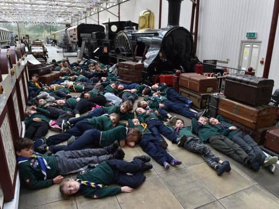 Cub scouts from across the Buckingham area preparing for bedtime at the Bucks Railway Centre