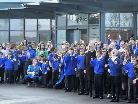 Pupils at Furze Down School in Winslow celebrate the school's Outstanding Ofsted report