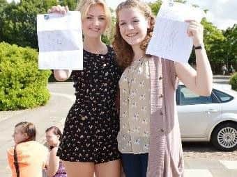 Karen Lillywhite (right) and friend Holly Deegan with their GCSE results at Mandeville School in 2012 - the photo featured on our front page at the time