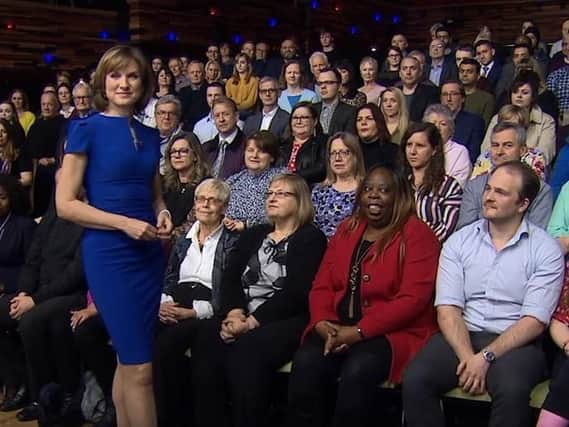 Fiona Bruce introduces Question Time from the Waterside Theatre in Aylesbury
