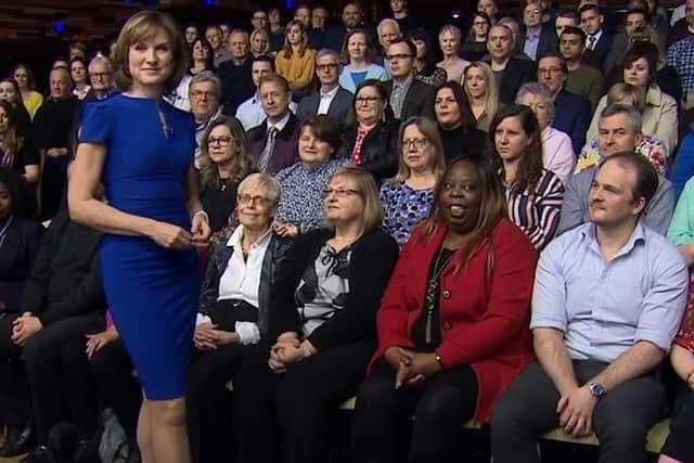 Fiona Bruce introduces Question Time from the Waterside Theatre in Aylesbury