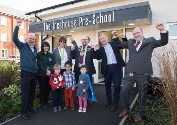 Opening of Southcourt's newly named Treehouse Pre-School, by mayor Cllr Mark Willis - pictured l-r David Finn , trustee, Claire Trimnell - manager, Jane Nicholls - head of early years at Bucks County Council, mayor Mark Willis, David Graham - lead pastor and Ian Nash - children's pastor
