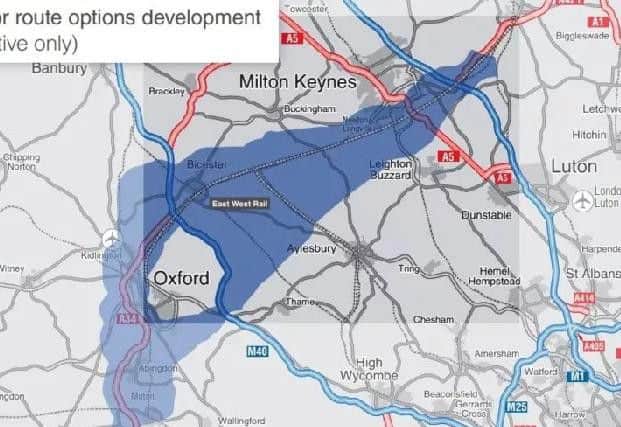 Highways England proposed three broad routes, or corridors, for the Expressway and Growth Corridor. On September 12, the government announced that they had selected Corridor B to accommodate the Expressway and associated housing (highlighted in blue)