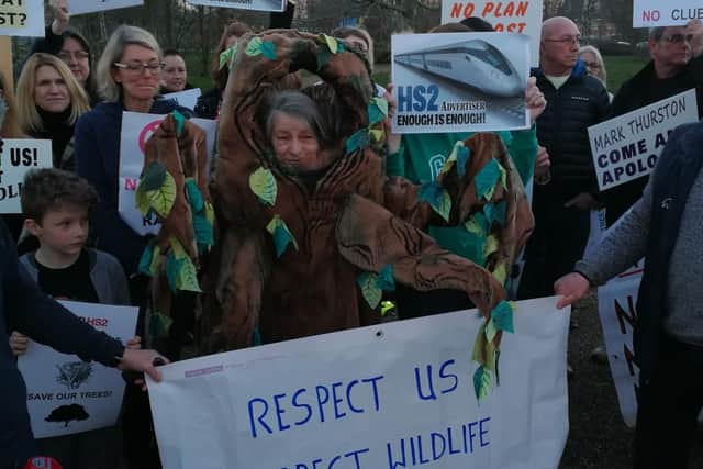 Calvert Green protester Rae Sloan dressed as a tree