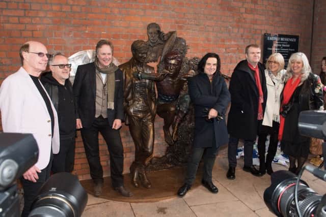 Some of the key individuals behind the unveiling of the David Bowie statue 'Earthly Messenger' under the arches in Aylesbury