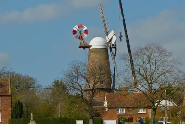 Photo of Quainton windmill with its restored sails - photo by Bernard Hall