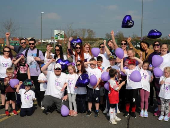 The 30-strong Purple Day walking team at the start at Aylesbury Vale Parkway