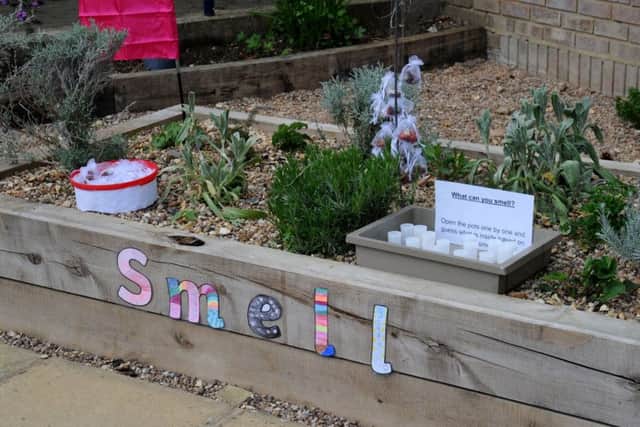 Winslow C of E School, sensory garden opening. A sensory raised bed within the smell section of the garden.