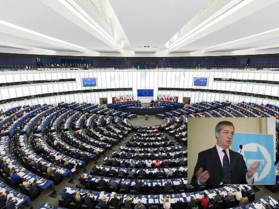 The European Parliament. (Inset, Nigel Farage)