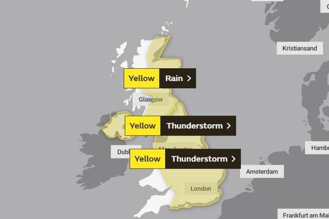 A map showing parts of the country most likely to be affected by severe weather over the next 24 hours