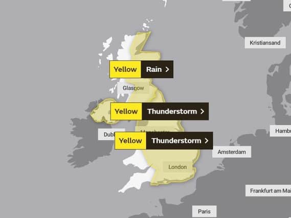 A map showing parts of the country most likely to be affected by severe weather over the next 24 hours