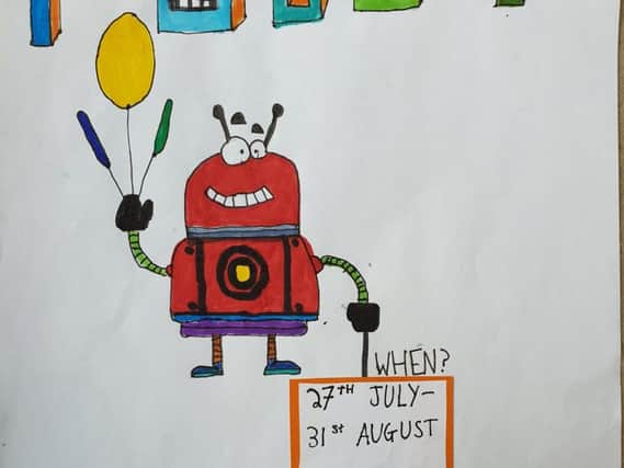 Part of Sam Ellis' winning robot exhibition poster
