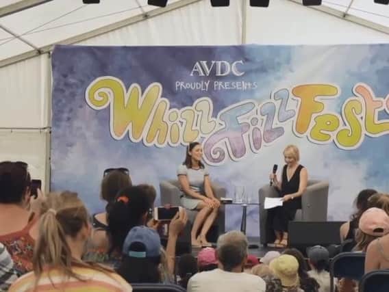 An archive image of Dame Jessica Ennis-Hill speaking at Aylesbury WhizzFizzFest - one of the events featured in the tourism promotional film