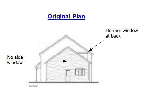 Original plans approved by the planning authority showing no side window