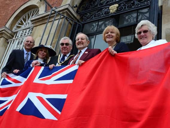 Honouring the Merchant Navy: Chairman Brian Roberts, with High Sheriff Julia Upton, Merchant Navy veteran Norman Brookes and his family members Nick Fennes and Sue Granshaw, and Chairman's Escort Margaret Roberts