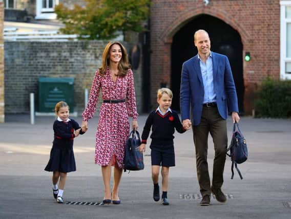 The four year old arrived at the school gates of Thomas's Battersea in west London this morning
