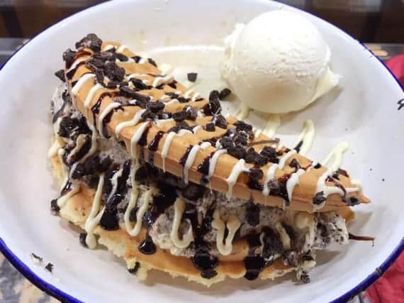 One of Aylesbury's favourite dishes, the Oreo waffle from the Works!
