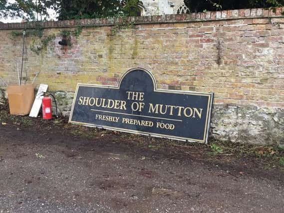 The new sign for the Shoulder of Mutton pub in Little Horwood