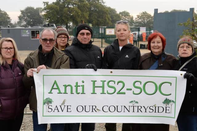 The Anti HS2 Save Our Countryside group protesting at the site in Steeple Claydon