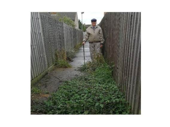 John Daynes (82) in the overgrown footpath