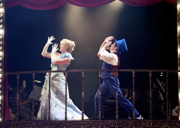 Anna O'Byrne as Jenny Lind and Christopher Fitzgerald as PT Barnum. Image by Michael Le Poer Trench.