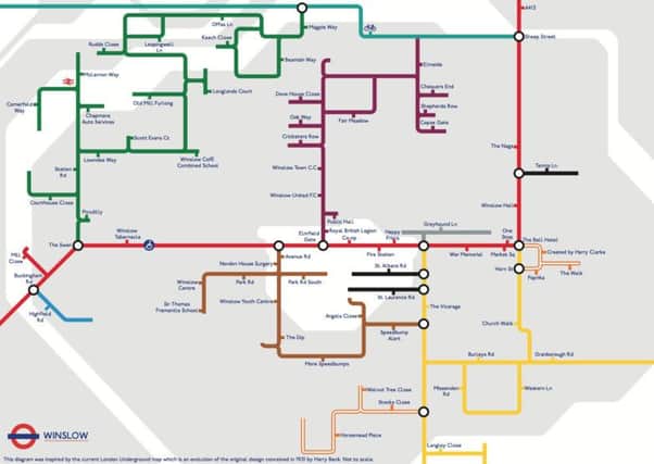 Harry Clarke, a student at Aylesbury College, has created this new-look Winslow street guide, based on the iconic London tube map. PNL-140104-113722001