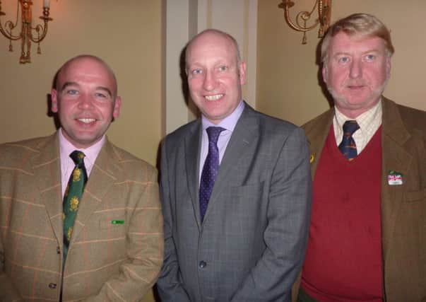 Aylesbury NFU branch secretaries Mark Wheeler (left) and Simon Parker (right) with National Livestock Board chairman Charles Sercombe (centre)