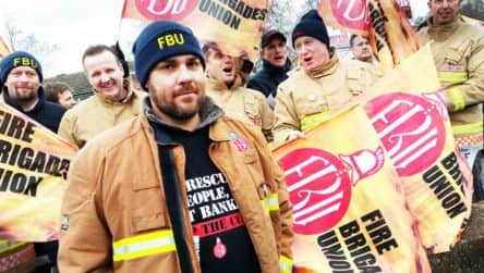 Firefighters at a mass rally and demo in Aylesbury in support of Ricky Matthews