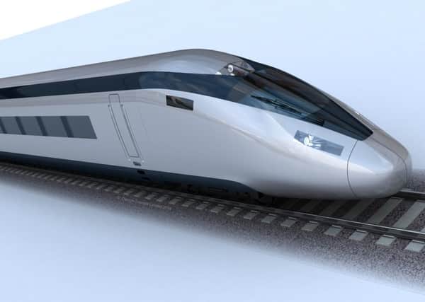 Computer-generated visuals of a high speed train