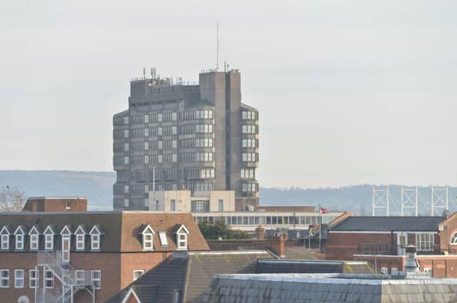 View from the roof of Fairfax House, with thanks to the Vale of Aylesbury Housing Trust. Looking across to the Bucks County Council (BCC) tower