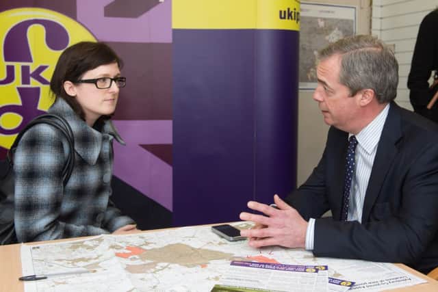 Nigel Farage at the new local UKIP HQ in Weston Turville, being interviewed by the Herald's Hayley O'Keeffe