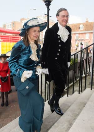 High Sheriff procession from the Judges Lodgings to the Crown Court in Aylesbury - Francesca Skelton becomes the new High Sheriff of Buckinghamshire - she is pictured here with the outgoing sheriff Joseph Barclay PNL-150804-162515009
