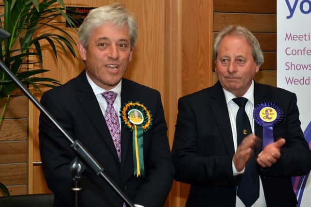 General election 2015 counts at The Gateway, Aylesbury. The Buckingham count. John Bercow and Dave Fowler.