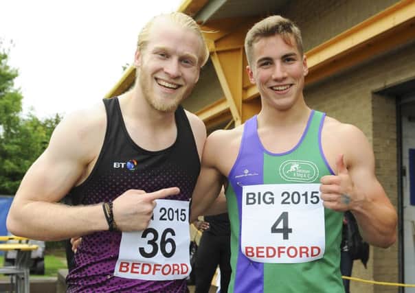 Dacorum & Tring AC sprinter Dom Ashwell beat Paralympic star Jonnie Peacock in his heat at the Bedford International Games. Picture (c) Gary Mitchell