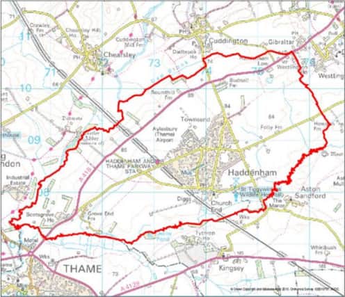 A map outlining the boundaries for the Haddenham neighbourhood plan