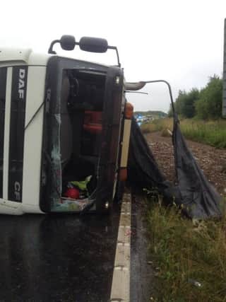 Firefighters removed driver from the lorry on the A4146. Photo courtesy of TVP Roads Policing @tvprp