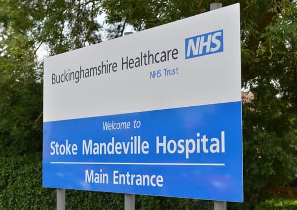 The entrance to Stoke Mandeville Hospital, which is owned by the Bucks NHS Trust