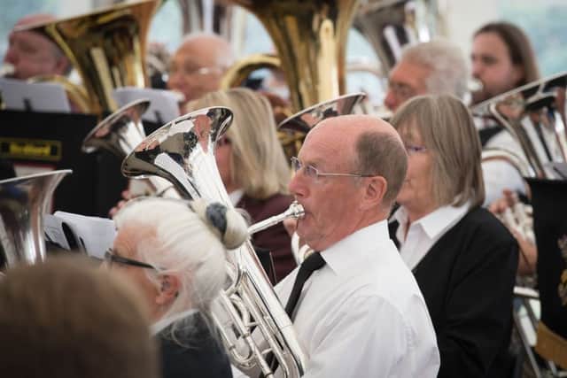 Marsh Gibbon silver band celebrates it's 150th anniversary - pictured are three bands playing together with Marsh Gibbon are Bletchington Silver Band and Bedford Concert Brass Band