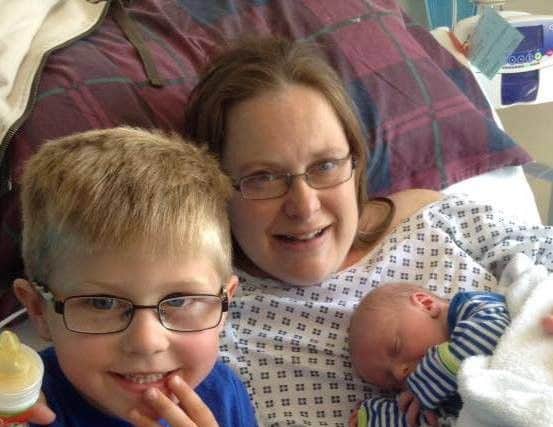 Vicky East with her two sons Hayden, five and Torryn, eight weeks old PNL