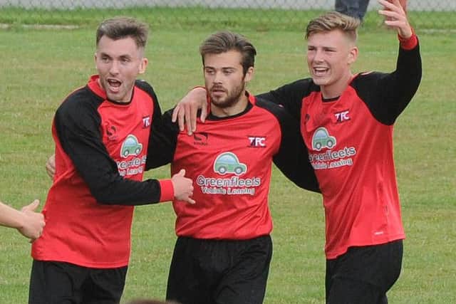 Chris Vardy, centre, hit a hat-trick for Tring