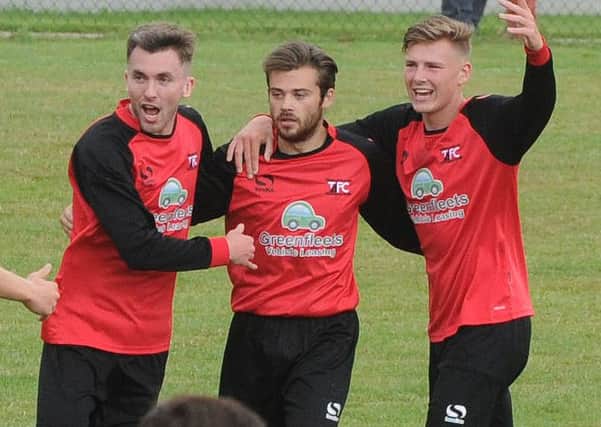 Chris Vardy, centre, hit a hat-trick for Tring