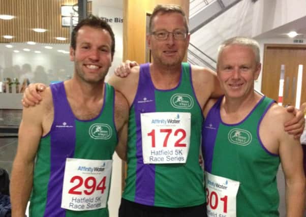 Dacorum & Tring trio Jamie Marlow, Richard Bentley and Chris Kitchener competed in the second race of the 2015 Hatfield 5km series