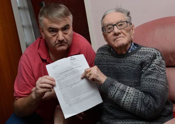 Arthur Horton from Aylesbury is not happy about the witdrawal of Dial-a-Ride services. He is pictured with his son, Paul Horton. PNL-151130-152111009